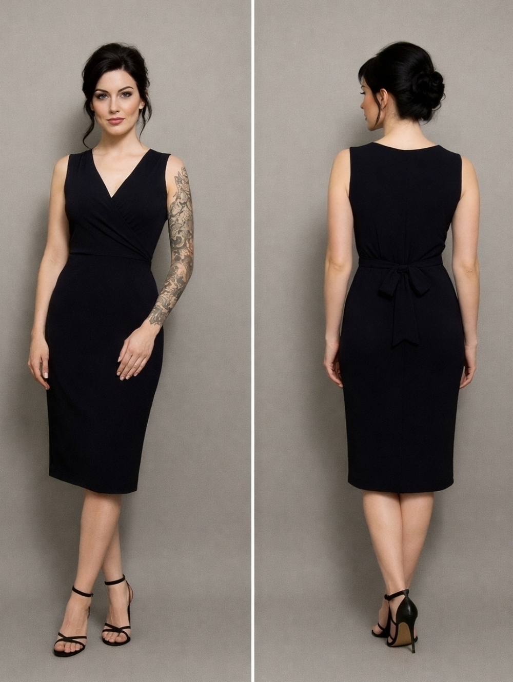 KAMALIKULTURE x NORMA KAMALI Black Wrap Sheath Midi Dress Tie Waist Large L